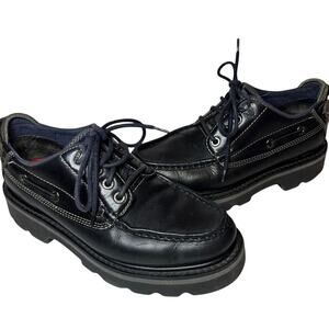 Tommy Hilfiger Size 8.5 Men Black Leather y2k Vintage Lace-Up Work Oxford Shoes